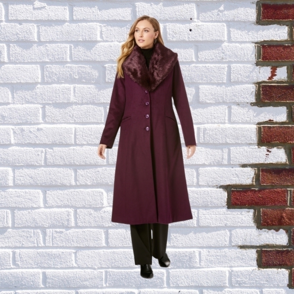 New Jessica LONDON Long wool blend coat detachable collar sz 4X 32W